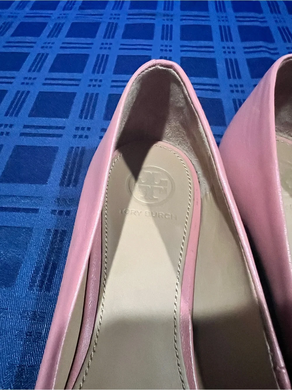 Tory Burch Benton 2 Coral Pink Tramonto Nappa Leather Logo Ballet Flats